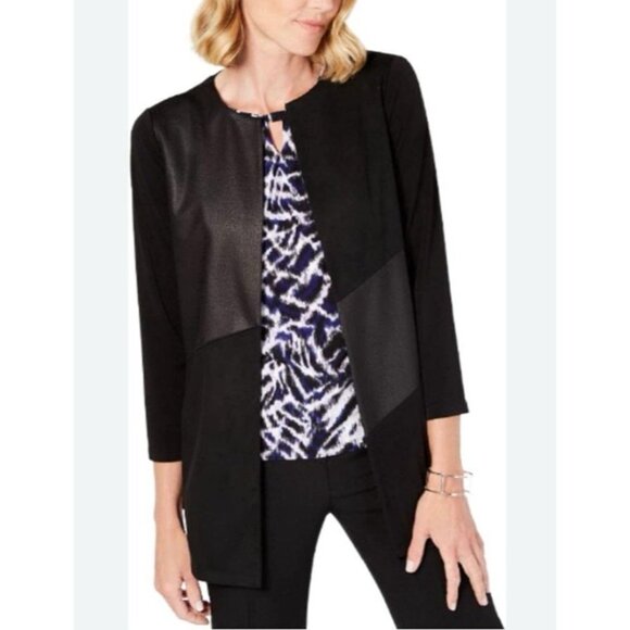 Kasper Mixed Media Unlined Suit Jacket Blazer 1X Black NEW - Picture 1 of 14